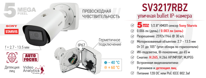 Новинка! IP-камера SV3217RBZ с автофокусировкой, детекцией лиц и видеоаналитикой