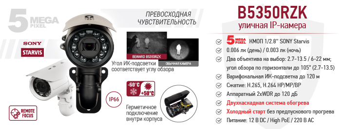 Рекомендуем! IP-камера BEWARD B5350RZK, холодный старт при -60°C