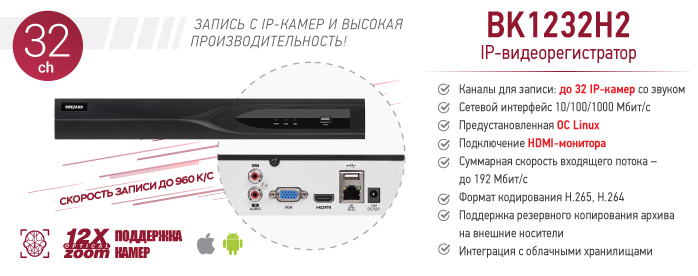 Новинка! 32-канальный IP-видеорегистратор BK1232H2
