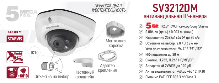 Рекомендуем! Антивандальная 5 Мп IP-камера BEWARD SV3212DM