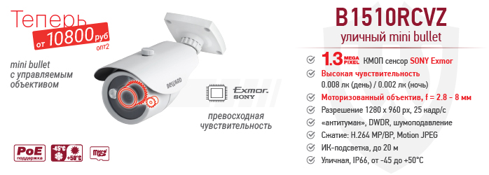 Теперь цены ниже на mini bullet B1510RCVZ с управляемым объективом