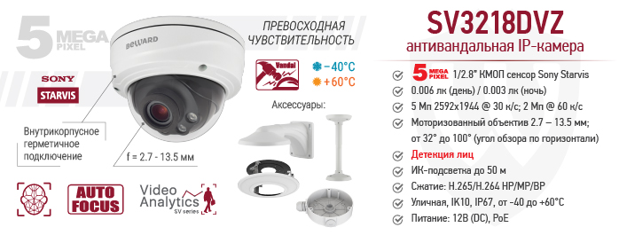 Рекомендуем! Уличная 5 Мп IP-камера Beward SV3218DVZ