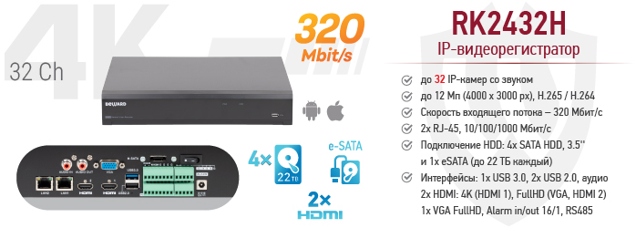 Рекомендуем! 32-канальный IP-видеорегистратор RK2432H