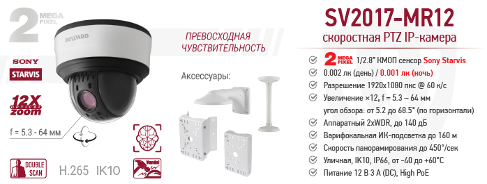 Рекомендуем! 2 Мп скоростная PTZ IP-камера SV2017-MR12 с видеоаналитикой