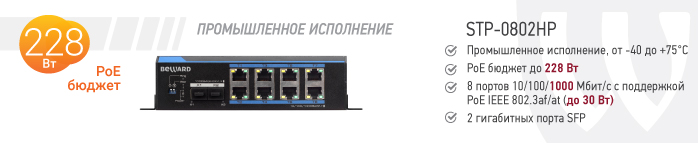 Новинка! Коммутатор STP-0802HP, промышленное исполнение