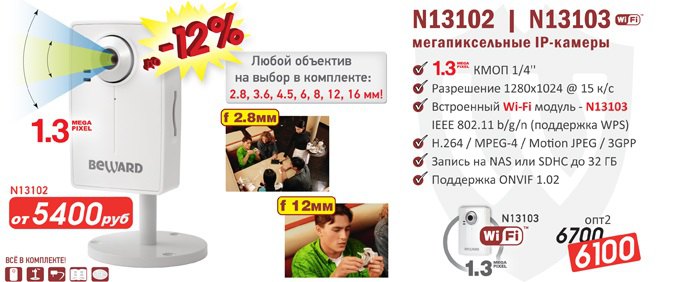 Снижение цен на 1.3 Мп IP-камеры N13102 и N13103
