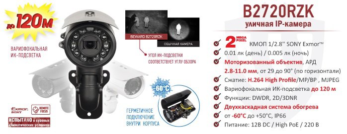 Новинка! камера B2720RZK с вариофокальной ИК-подсветкой до 120м
