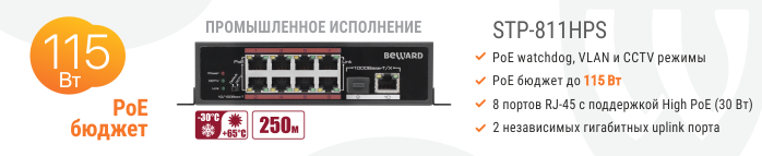 Новинка! Промышленный High PoE коммутатор STP-811HPS