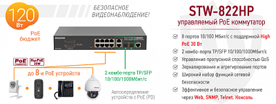 Новинка! Управляемый 8-портовый коммутатор STW-822HP