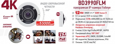 Новинка! 12 Мп (4К) уличная Fisheye IP-камера BD3990FLM